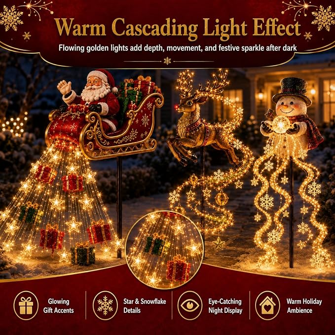 2026 New Santa’s Flying Sleigh Gift Cascade–Solar Christmas Garden Light