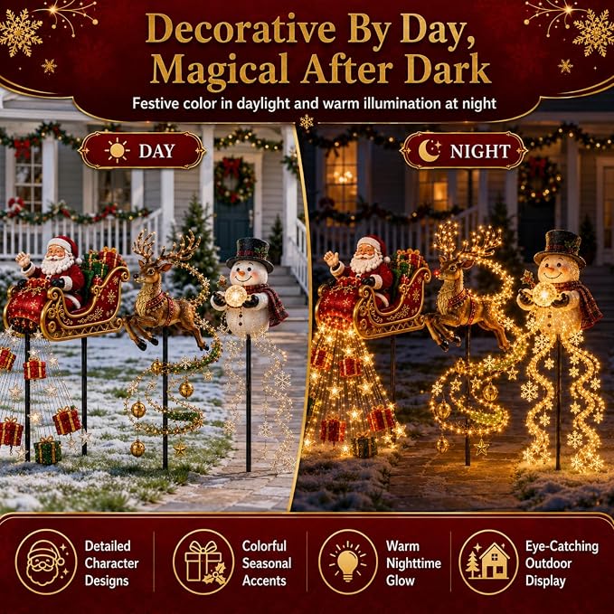 2026 New Santa’s Flying Sleigh Gift Cascade–Solar Christmas Garden Light