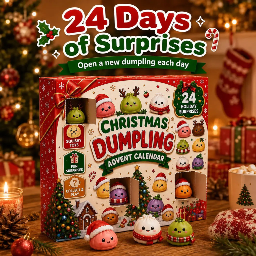🎄🎁Świąteczny kalendarz adwentowy z mini-gniotkami (Squishies) 2026 – 24-dniowe odliczanie z gniotkami w kształcie pierożków i brokatowymi zabawkami