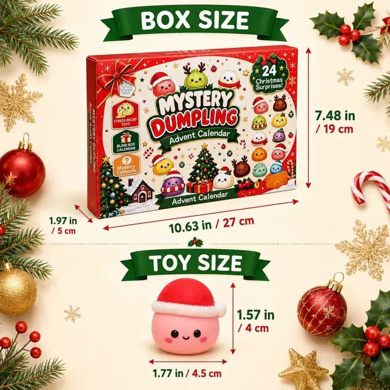 🎄🎁Świąteczny kalendarz adwentowy z mini-gniotkami (Squishies) 2026 – 24-dniowe odliczanie z gniotkami w kształcie pierożków i brokatowymi zabawkami