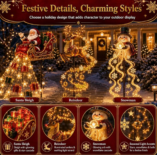 2026 New Santa’s Flying Sleigh Gift Cascade–Solar Christmas Garden Light