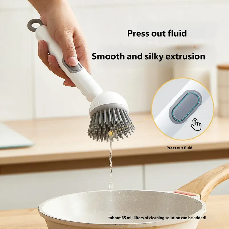 🔥Limited Special Offer🔥 Long Handle Rotatable Liquid Dispensing Pot Brush ✦Multifunctional Scrub Brush for Kitchen Pots, Bowls & Cups