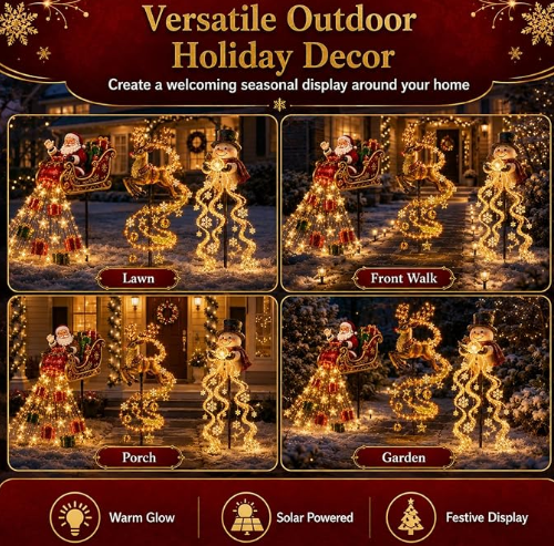 2026 New Santa’s Flying Sleigh Gift Cascade–Solar Christmas Garden Light
