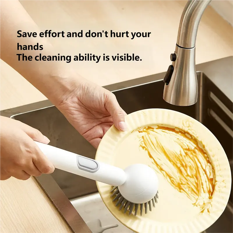 🔥Limited Special Offer🔥 Long Handle Rotatable Liquid Dispensing Pot Brush ✦Multifunctional Scrub Brush for Kitchen Pots, Bowls & Cups