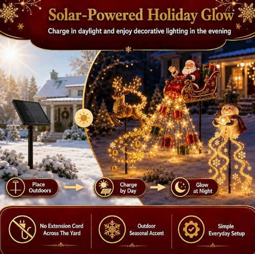 2026 New Santa’s Flying Sleigh Gift Cascade–Solar Christmas Garden Light