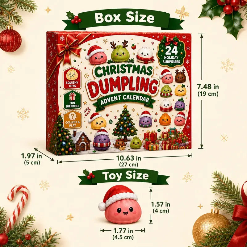 🎄🎁Świąteczny kalendarz adwentowy z mini-gniotkami (Squishies) 2026 – 24-dniowe odliczanie z gniotkami w kształcie pierożków i brokatowymi zabawkami