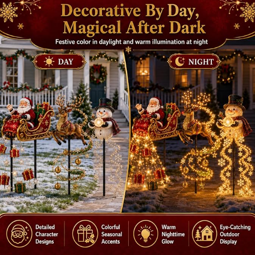 2026 New Santa’s Flying Sleigh Gift Cascade–Solar Christmas Garden Light