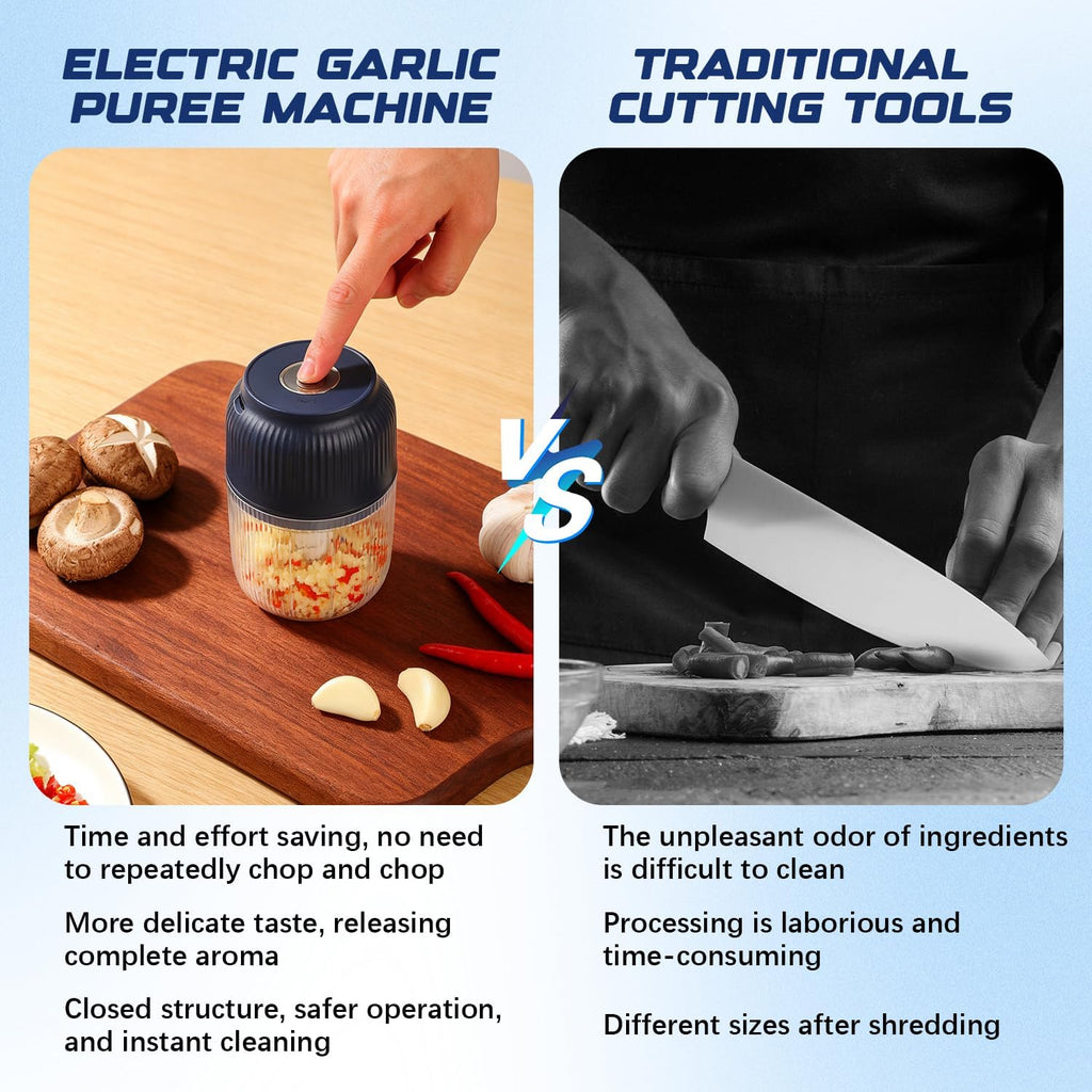 🔥Limited Special Offer｜Wireless Electric Mini Garlic Chopper ✨USB Rechargeable Baby Food Processor Kitchen Vegetable Cutter 🎁Free Random Gift For 2Pcs Order (1 Blue+1 White Only), Gift Randomly Shipped & Not Sold Separately
