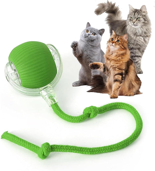 Electric Rolling Cat Ball Toy with Rope, Interactive Cat Teaser Toy, Automatic Ball Toy Pet Supply for Dogs & Cats, Interactive Kitten Wand, Kitty