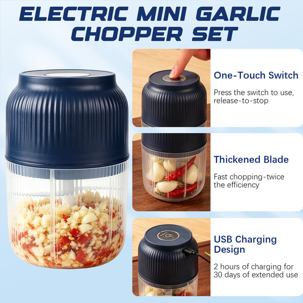 🔥Limited Special Offer｜Wireless Electric Mini Garlic Chopper ✨USB Rechargeable Baby Food Processor Kitchen Vegetable Cutter 🎁Free Random Gift For 2Pcs Order (1 Blue+1 White Only), Gift Randomly Shipped & Not Sold Separately