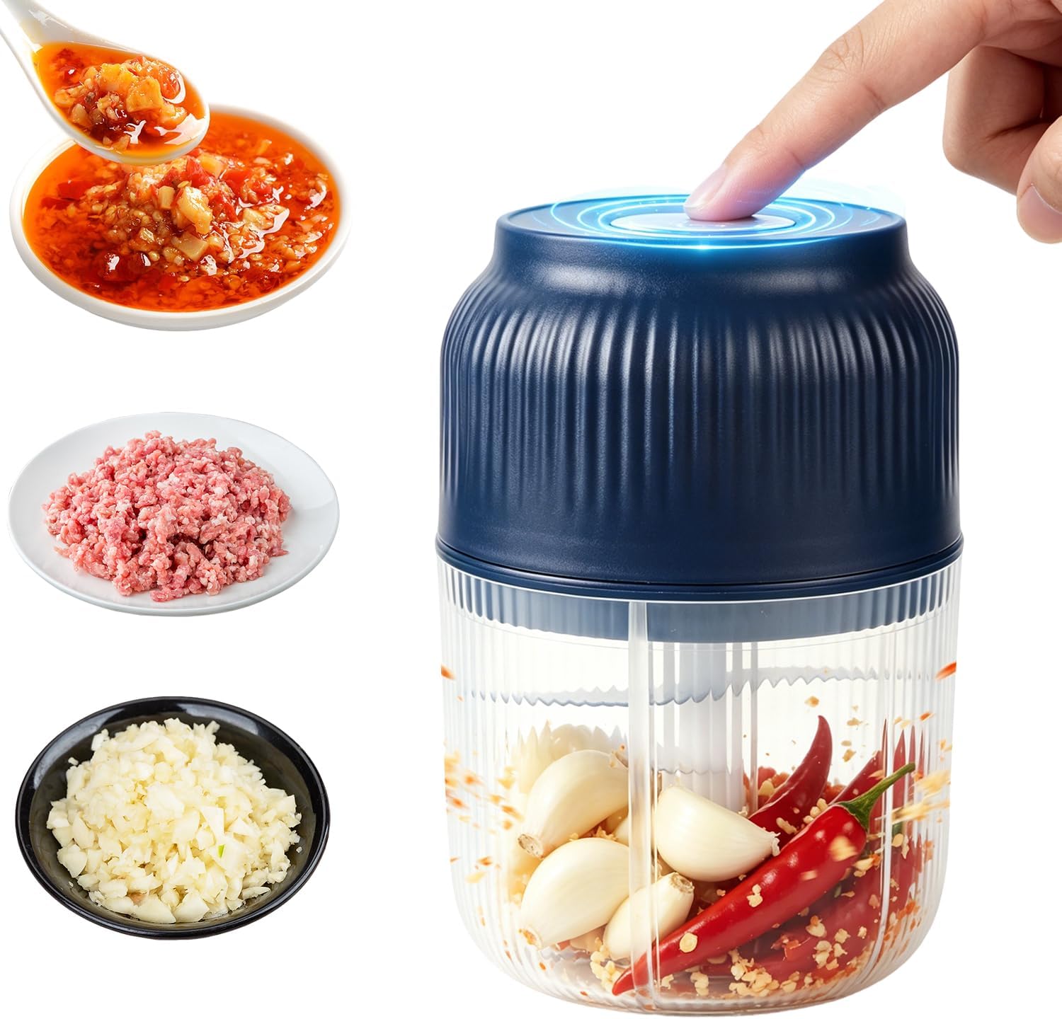 🔥Limited Special Offer｜Wireless Electric Mini Garlic Chopper ✨USB Rechargeable Baby Food Processor Kitchen Vegetable Cutter 🎁Free Random Gift For 2Pcs Order (1 Blue+1 White Only), Gift Randomly Shipped & Not Sold Separately