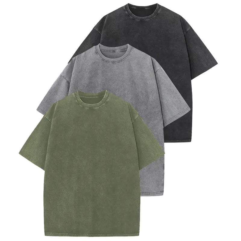 ✨Big Discount✨3 Pack Acid Wash Oversized T Shirt Unisex Cotton Crew Neck Casual Streetwear Basic Tops