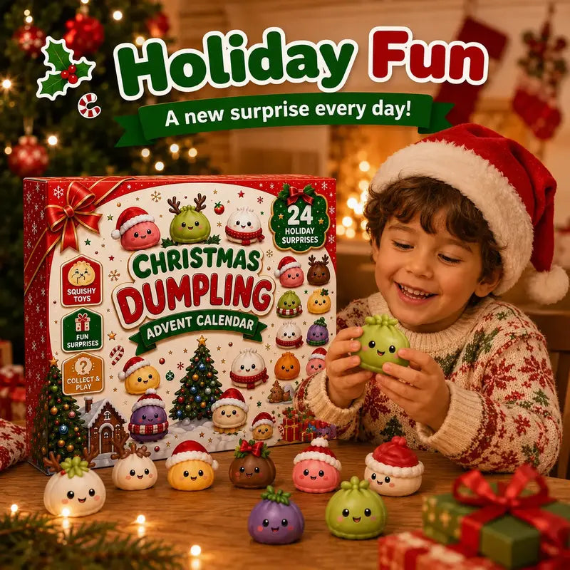 🎄🎁Świąteczny kalendarz adwentowy z mini-gniotkami (Squishies) 2026 – 24-dniowe odliczanie z gniotkami w kształcie pierożków i brokatowymi zabawkami