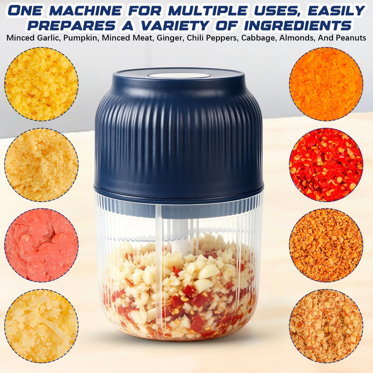 🔥Limited Special Offer｜Wireless Electric Mini Garlic Chopper ✨USB Rechargeable Baby Food Processor Kitchen Vegetable Cutter 🎁Free Random Gift For 2Pcs Order (1 Blue+1 White Only), Gift Randomly Shipped & Not Sold Separately