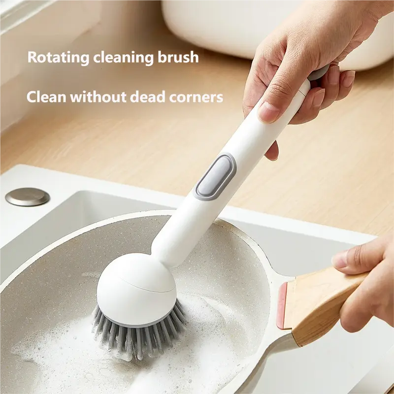 🔥Limited Special Offer🔥 Long Handle Rotatable Liquid Dispensing Pot Brush ✦Multifunctional Scrub Brush for Kitchen Pots, Bowls & Cups