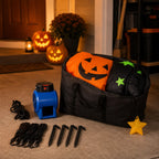 🎃Giant Inflatable Halloween Pumpkin Stack with Witch Hat – Light-Up Outdoor Yard Decoration