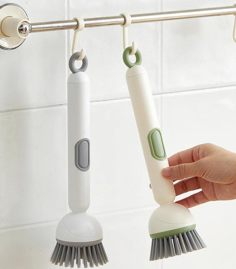 🔥Limited Special Offer🔥 Long Handle Rotatable Liquid Dispensing Pot Brush ✦Multifunctional Scrub Brush for Kitchen Pots, Bowls & Cups