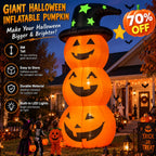 🎃Giant Inflatable Halloween Pumpkin Stack with Witch Hat – Light-Up Outdoor Yard Decoration