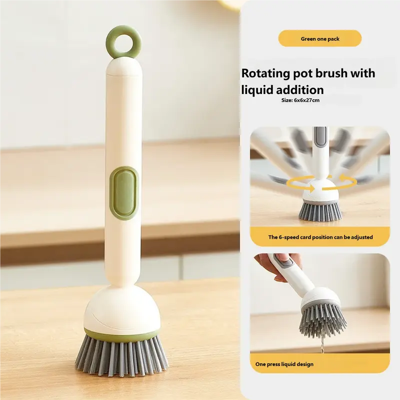 🔥Limited Special Offer🔥 Long Handle Rotatable Liquid Dispensing Pot Brush ✦Multifunctional Scrub Brush for Kitchen Pots, Bowls & Cups