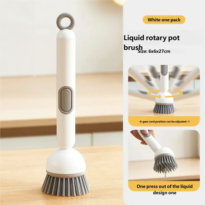 🔥Limited Special Offer🔥 Long Handle Rotatable Liquid Dispensing Pot Brush ✦Multifunctional Scrub Brush for Kitchen Pots, Bowls & Cups
