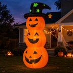 🎃Giant Inflatable Halloween Pumpkin Stack with Witch Hat – Light-Up Outdoor Yard Decoration