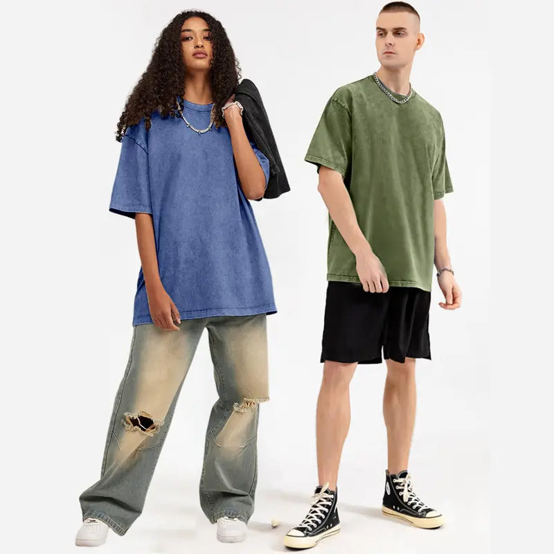 ✨Big Discount✨3 Pack Acid Wash Oversized T Shirt Unisex Cotton Crew Neck Casual Streetwear Basic Tops
